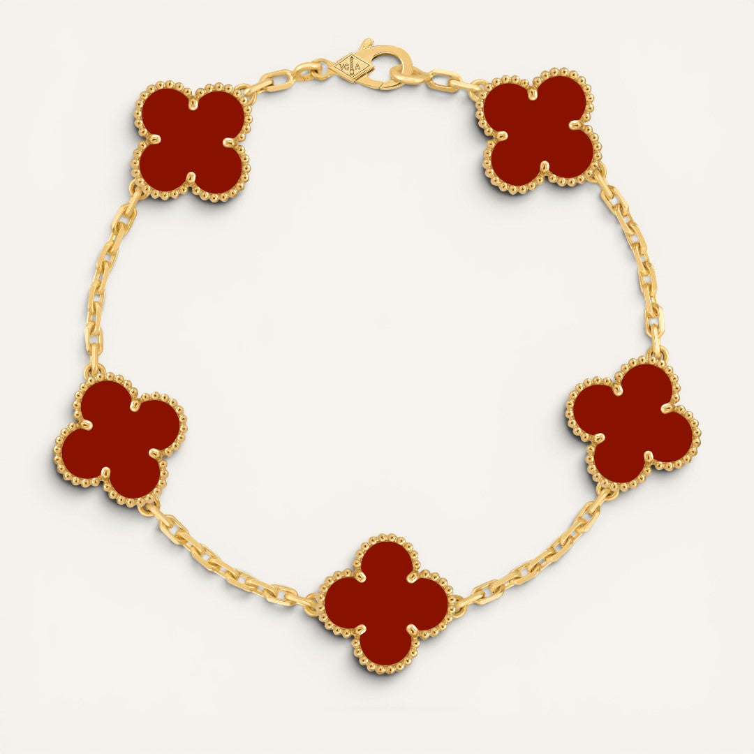 Vn Cle & Arpels Vintage Alhabra Red Gold Yonca Bileklik