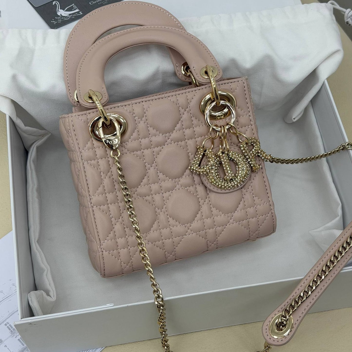 Dio Lady Dior Mini Powder Pink Gold Charm Detaylı Premium Deri Kadın Çanta