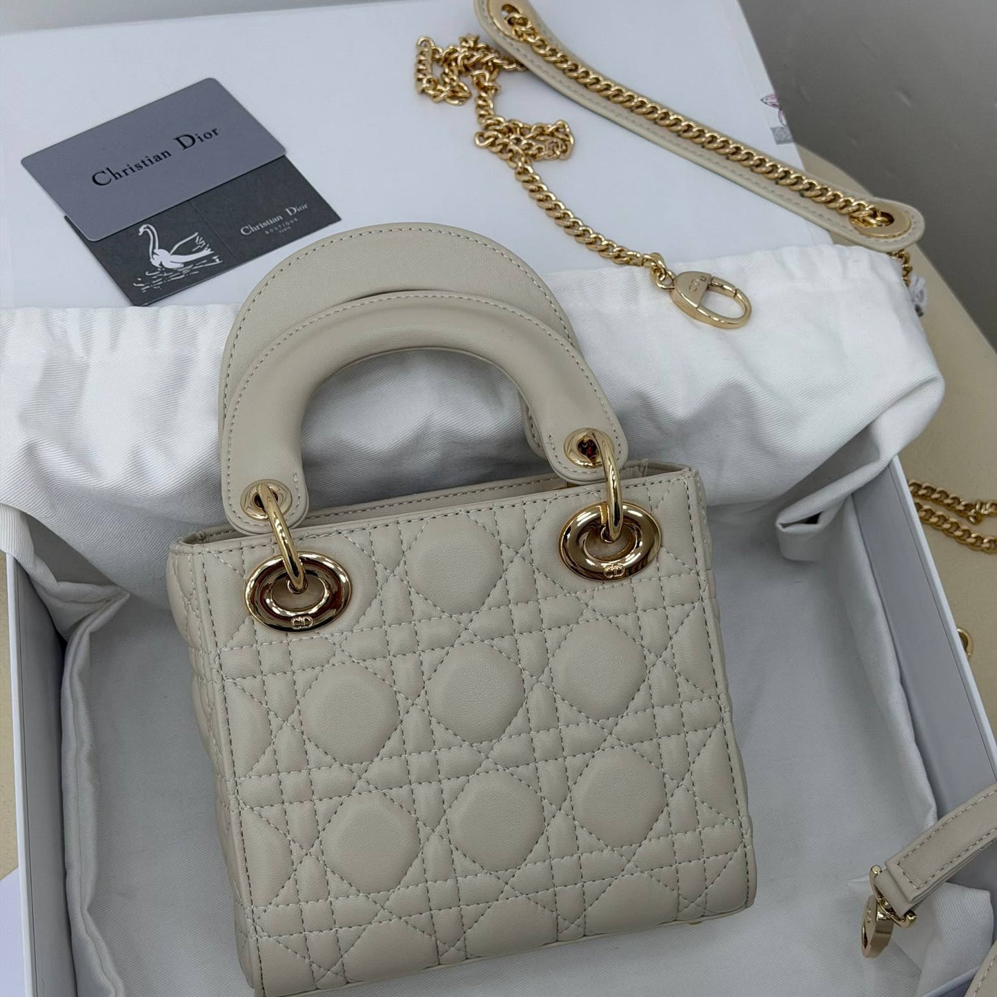 Dio Lady Dior Mini Light Grey Gold Charm Detaylı Premium Deri Kadın Çanta