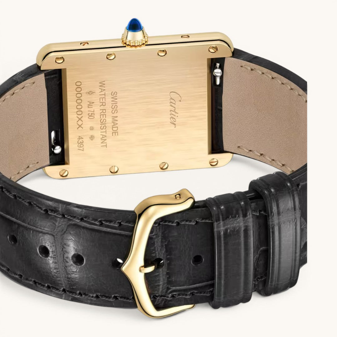 Cartie Tank Gold Siyah Deri Kordon Unisex Kol Saati