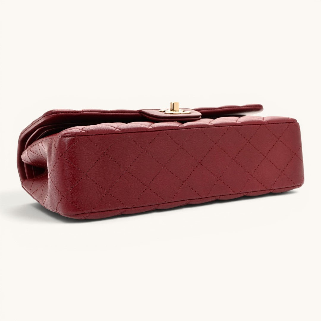 Chane Classic Flap Medium Burgundy Lambskin Gold Hardware Premium Kadın Omuz Çantası