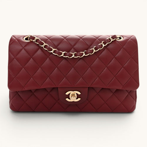 Chane Classic Flap Medium Burgundy Lambskin Gold Hardware Premium Kadın Omuz Çantası