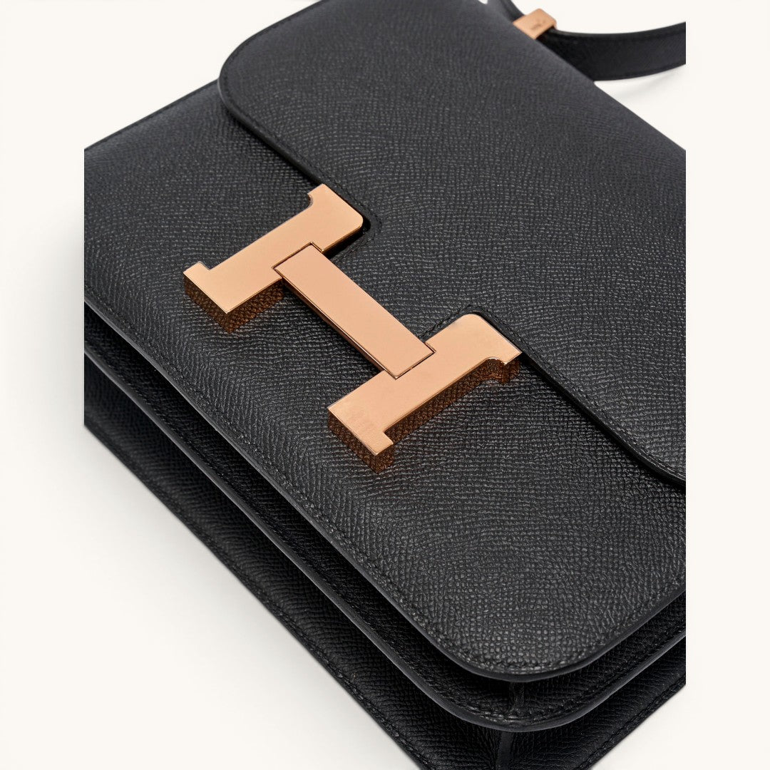 Hermè Constance 24 Black Gold H Tokalı Premium Deri Kadın Omuz Çantası