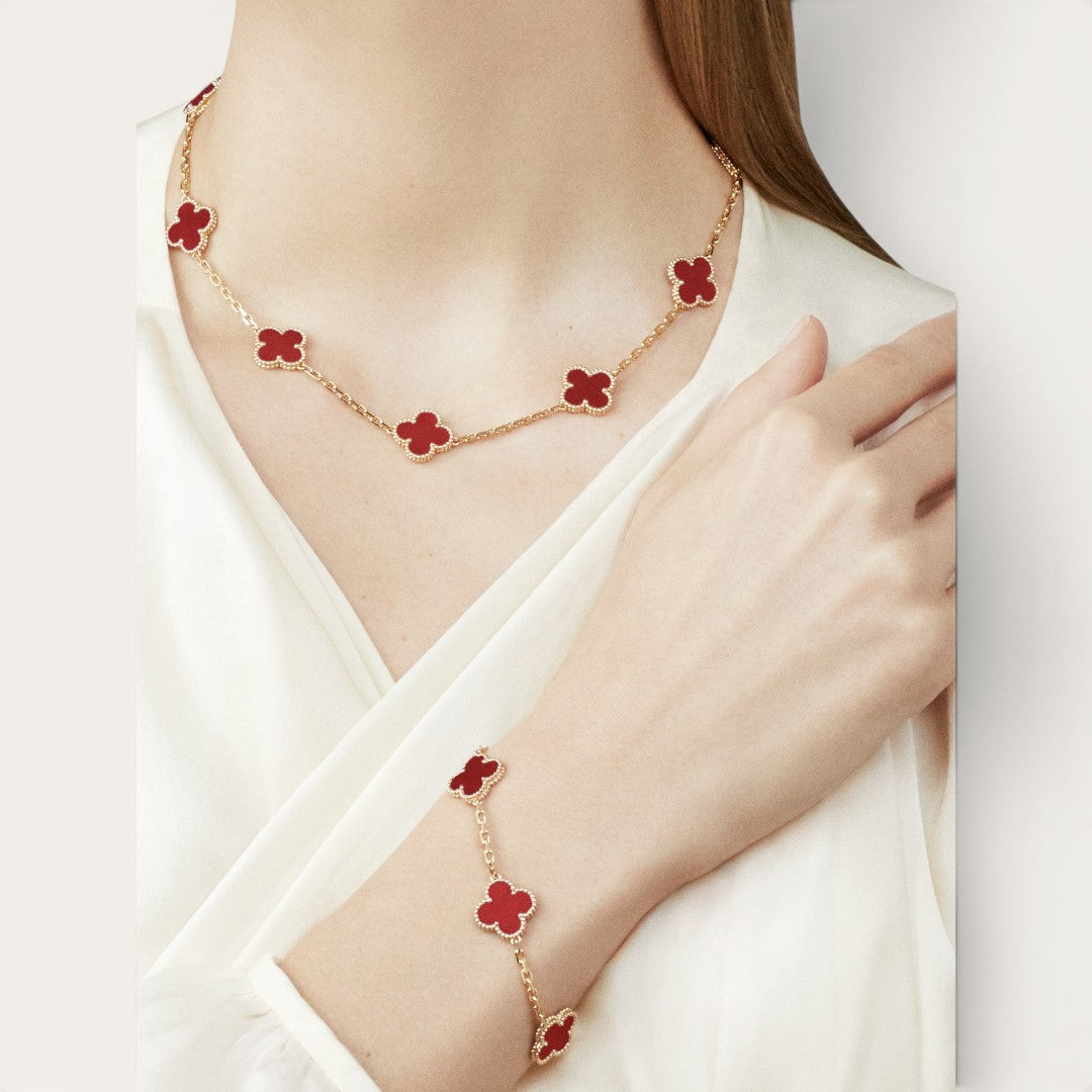 Vn Cle & Arpels Vintage Alhabra Red Gold Yonca Bileklik