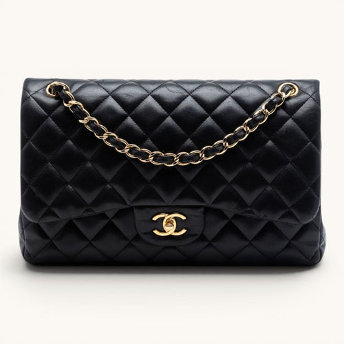 Chane Classic Flap Jumbo Black Lambskin Gold Hardware Premium Kadın Omuz Çantası