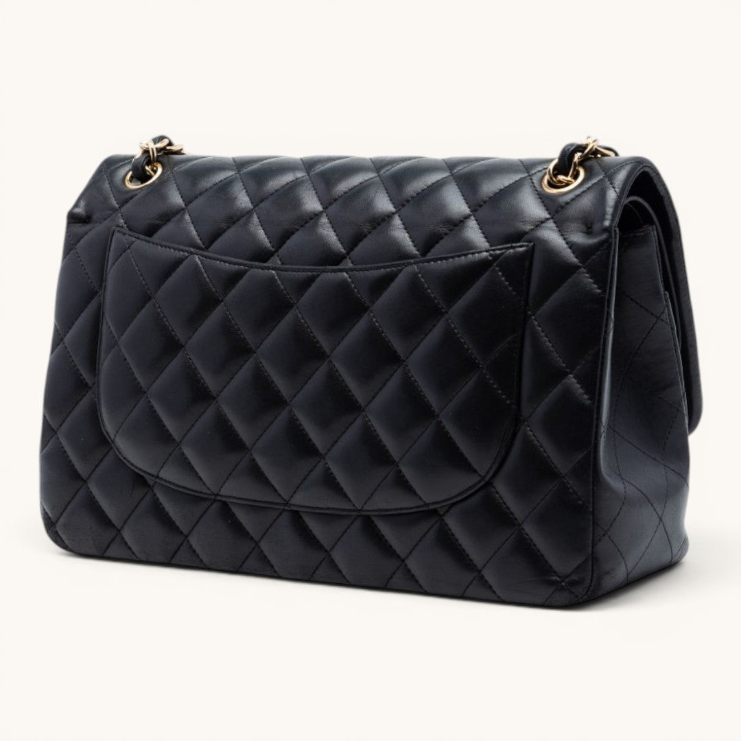 Chane Classic Flap Jumbo Black Lambskin Gold Hardware Premium Kadın Omuz Çantası