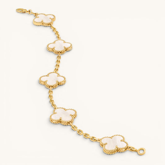 Vn Clee & Arpels Vintage Alhabra White Gold Yonca Bileklik