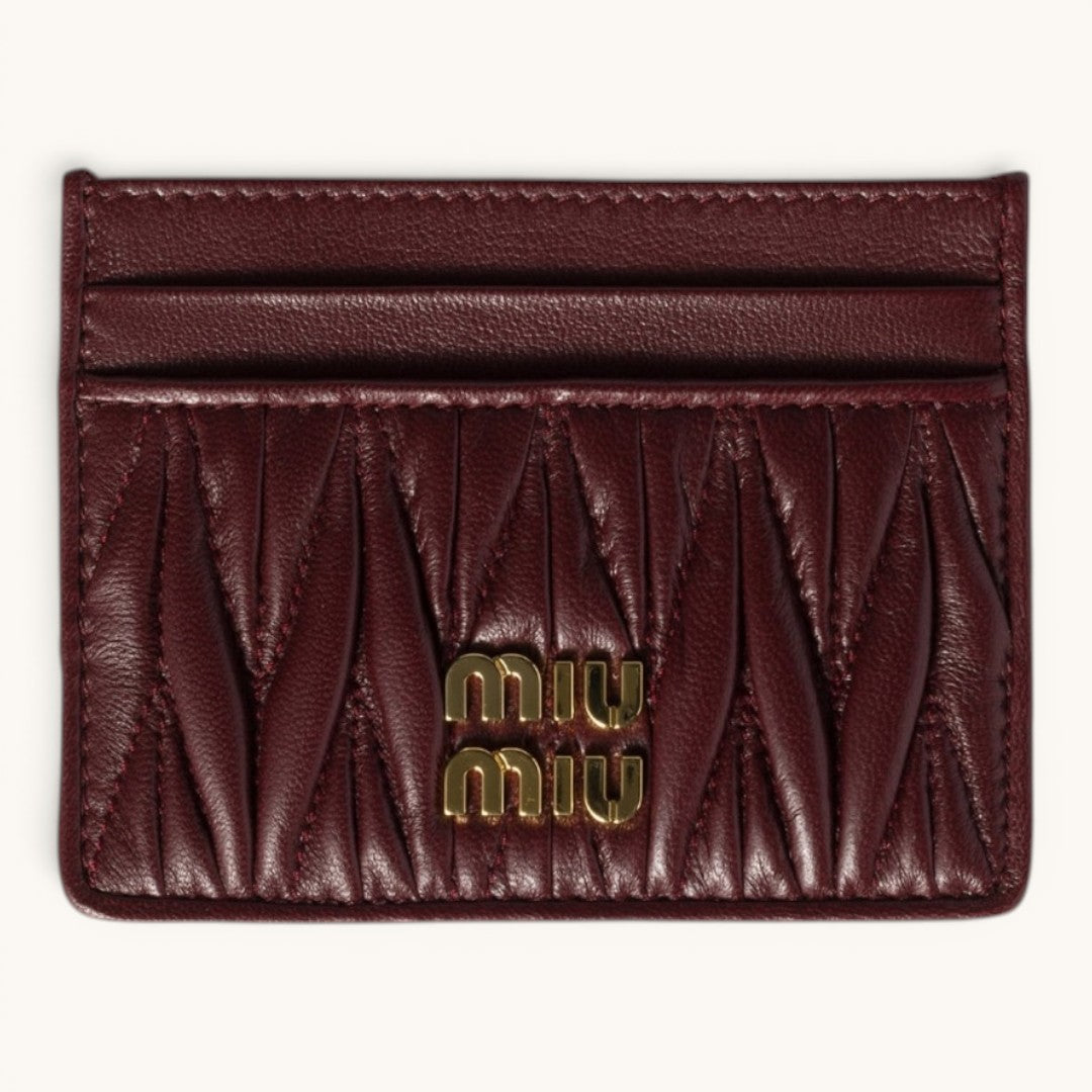 Mu Mu Matelassé Burgundy Gold Logolu Premium Deri Kadın Kartlık