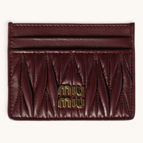 Mu Mu Matelassé Burgundy Gold Logolu Premium Deri Kadın Kartlık