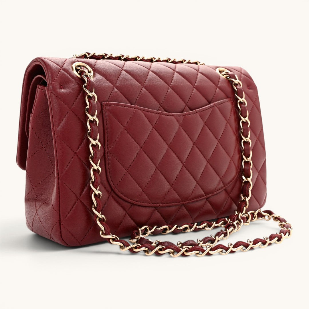 Chane Classic Flap Medium Burgundy Lambskin Gold Hardware Premium Kadın Omuz Çantası