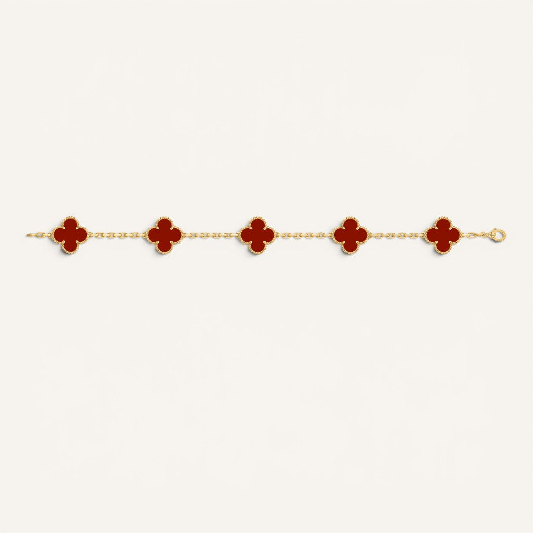 Vn Cle & Arpels Vintage Alhabra Red Gold Yonca Bileklik
