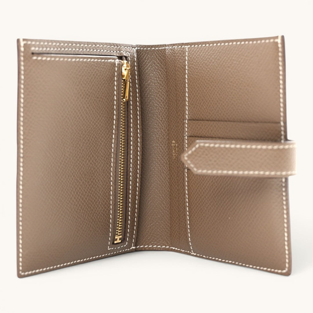 Hermè Bearn Compact Etoupe Gold H Tokalı Premium Deri Kadın Cüzdan