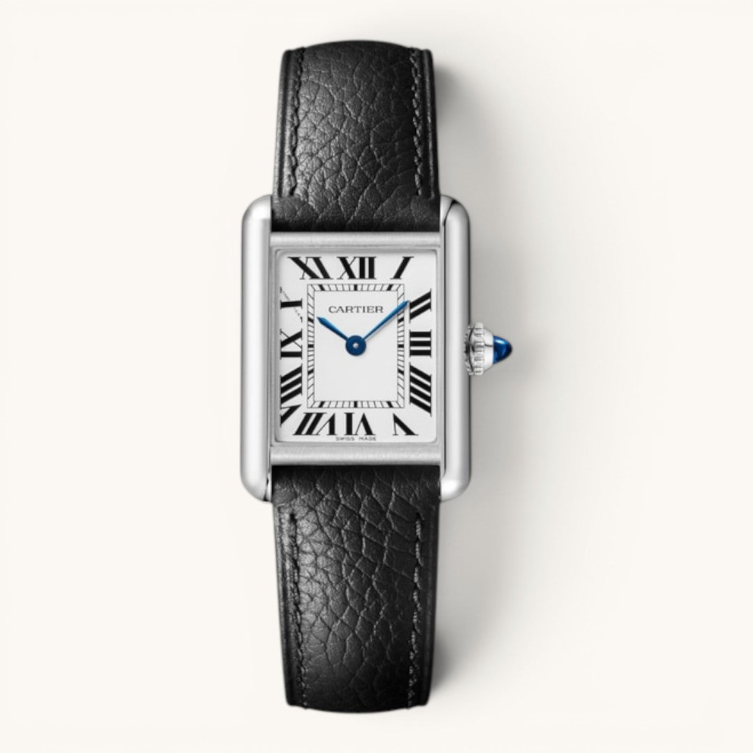 Cartie Tank Klasik Unisex Siyah Deri Kordon Dikdörtgen Kasa Analog Kol Saati