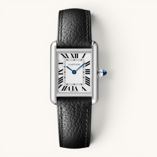 Cartie Tank Klasik Unisex Siyah Deri Kordon Dikdörtgen Kasa Analog Kol Saati