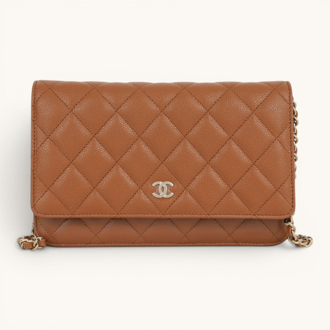 Chane Classic WOC Dark Caramel Quilted Gold Zincir Askılı Kadın Çanta