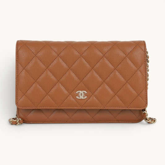 Chane Classic WOC Dark Caramel Quilted Gold Zincir Askılı Kadın Çanta