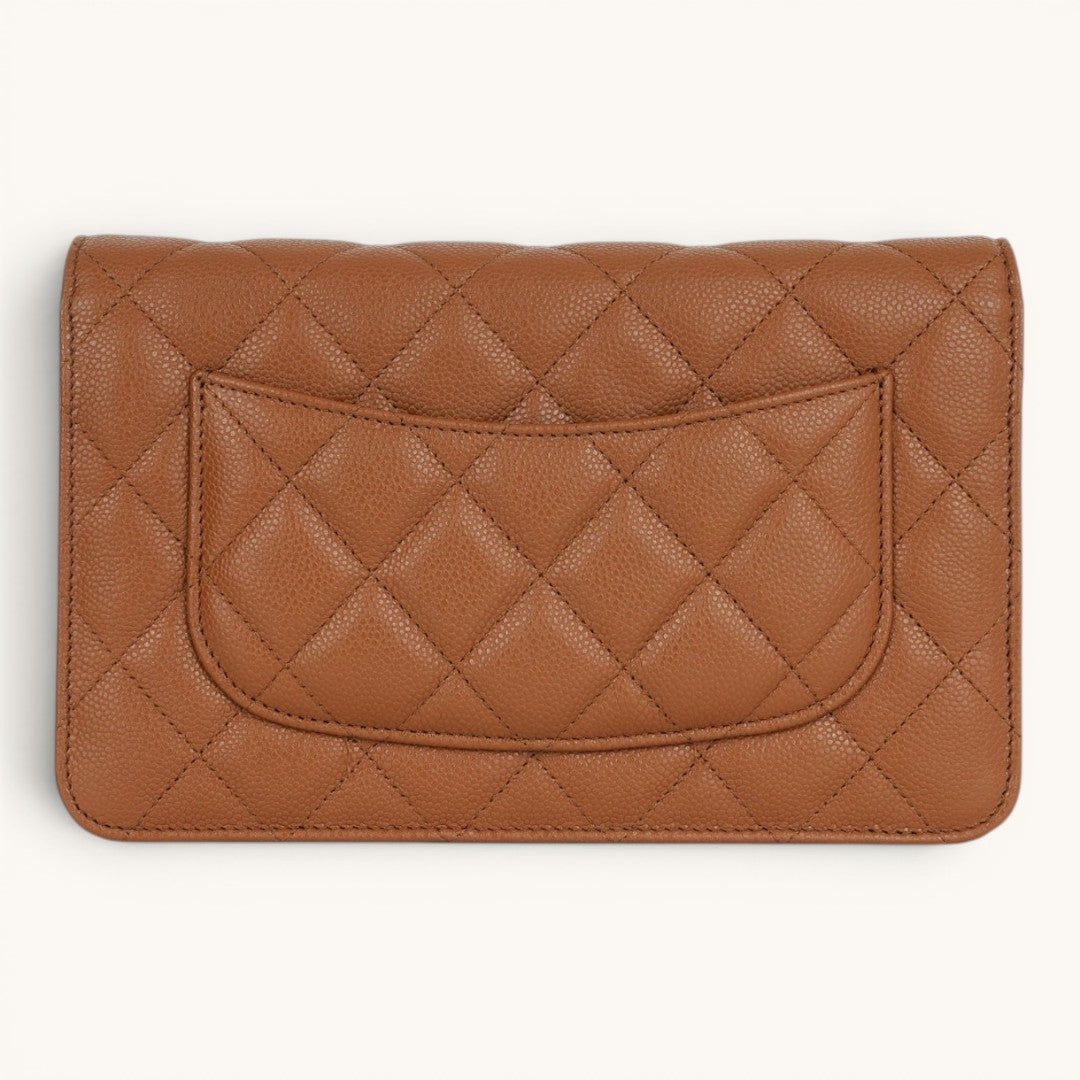 Chane Classic WOC Dark Caramel Quilted Gold Zincir Askılı Kadın Çanta