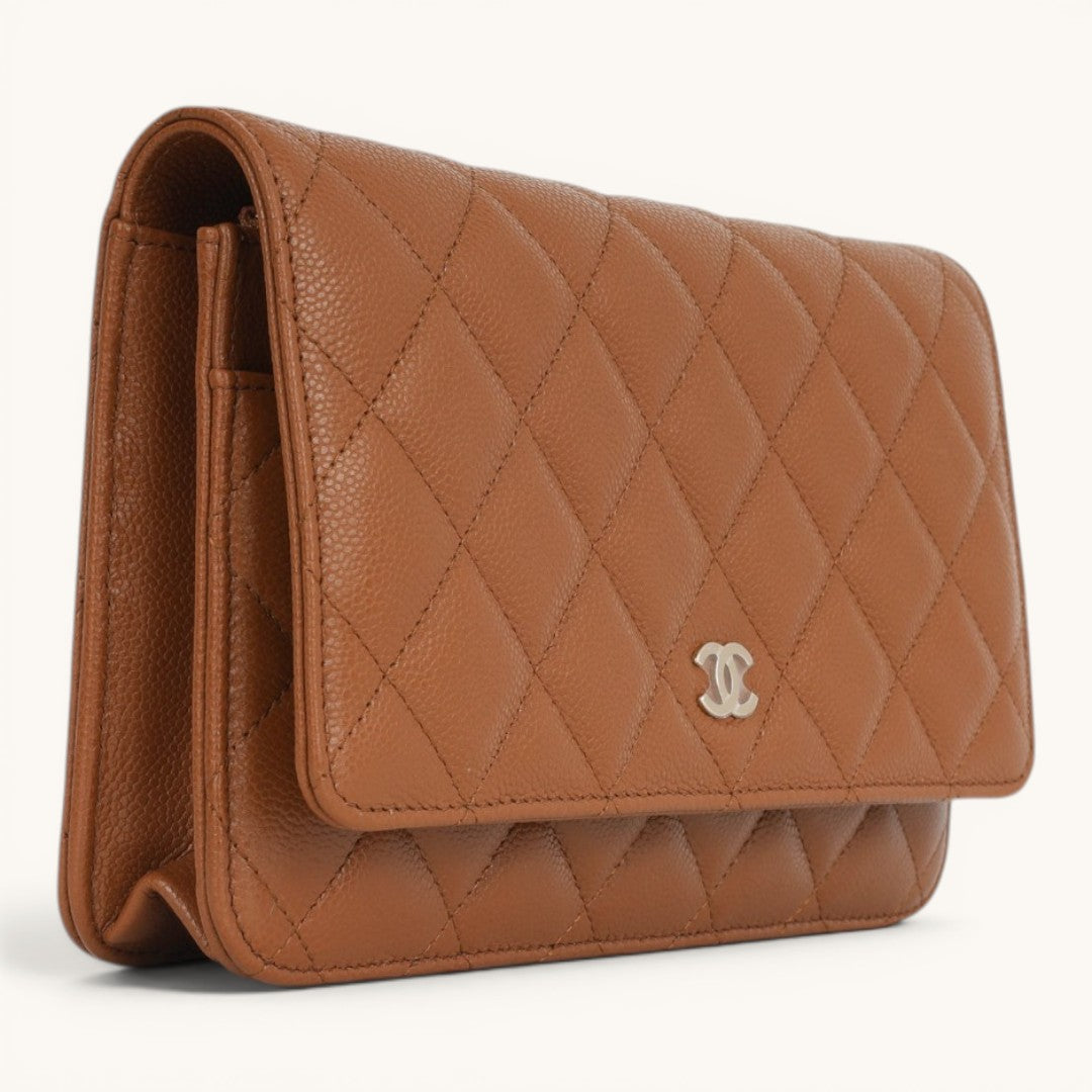 Chane Classic WOC Dark Caramel Quilted Gold Zincir Askılı Kadın Çanta