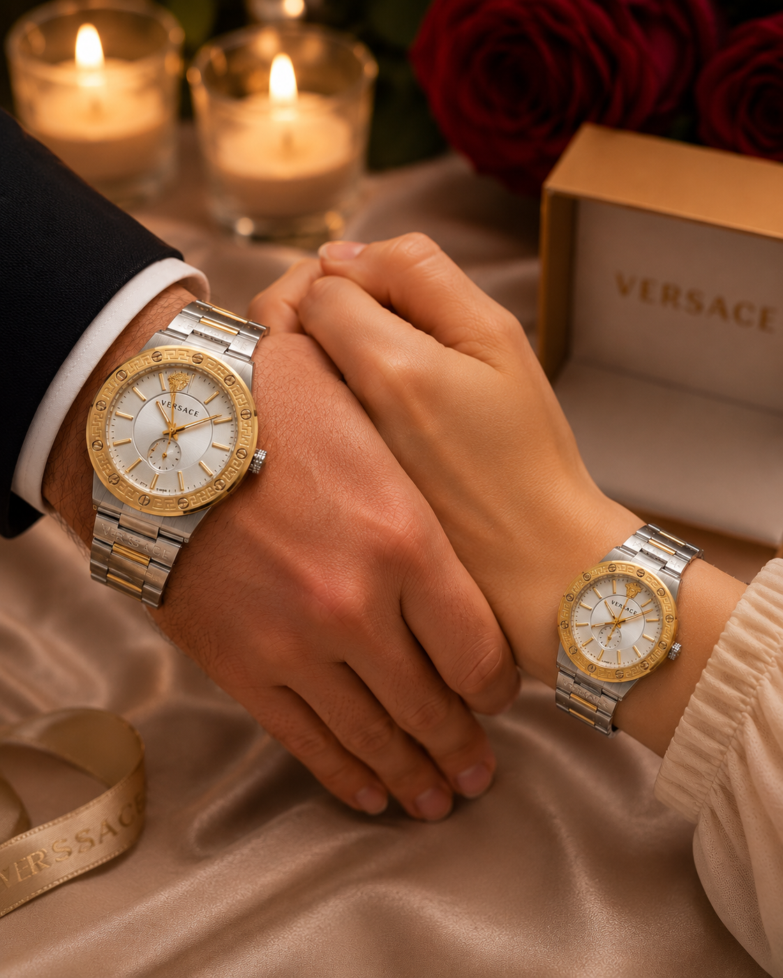 Versac Silver Gold Bay & Bayan Çift Kol Saati