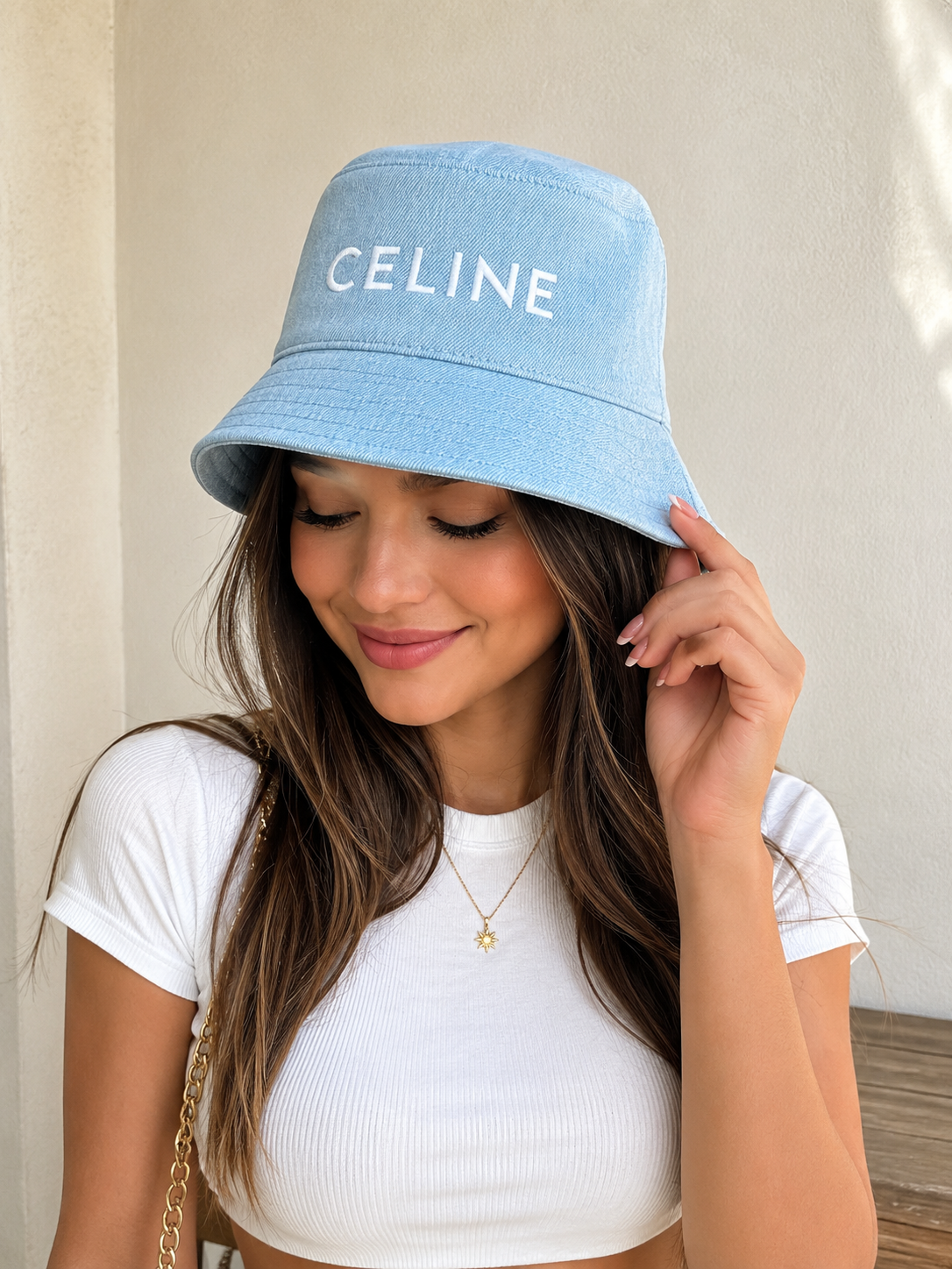 Celin Logo Nakışlı Denim Unisex Bucket Hat