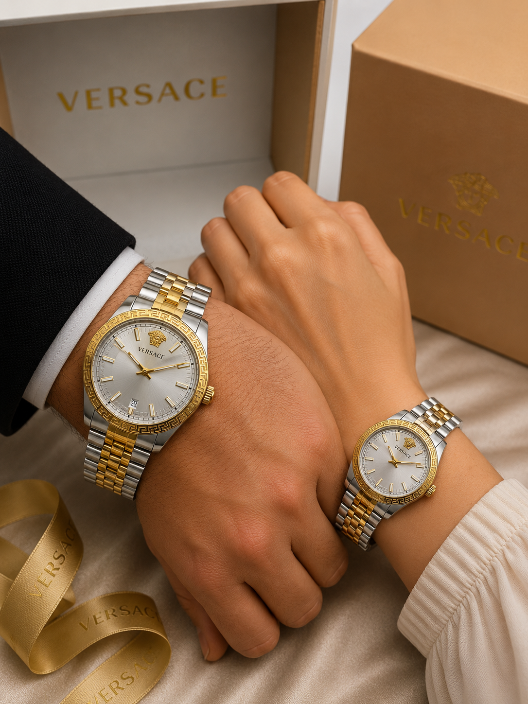 Versac Silver Gold Bay & Bayan Çift Kol Saati