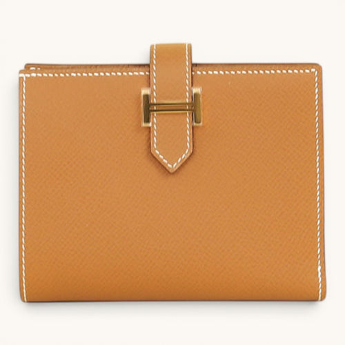 Hermè Bearn Compact Gold H Tokalı Camel Premium Deri Kadın Cüzdan