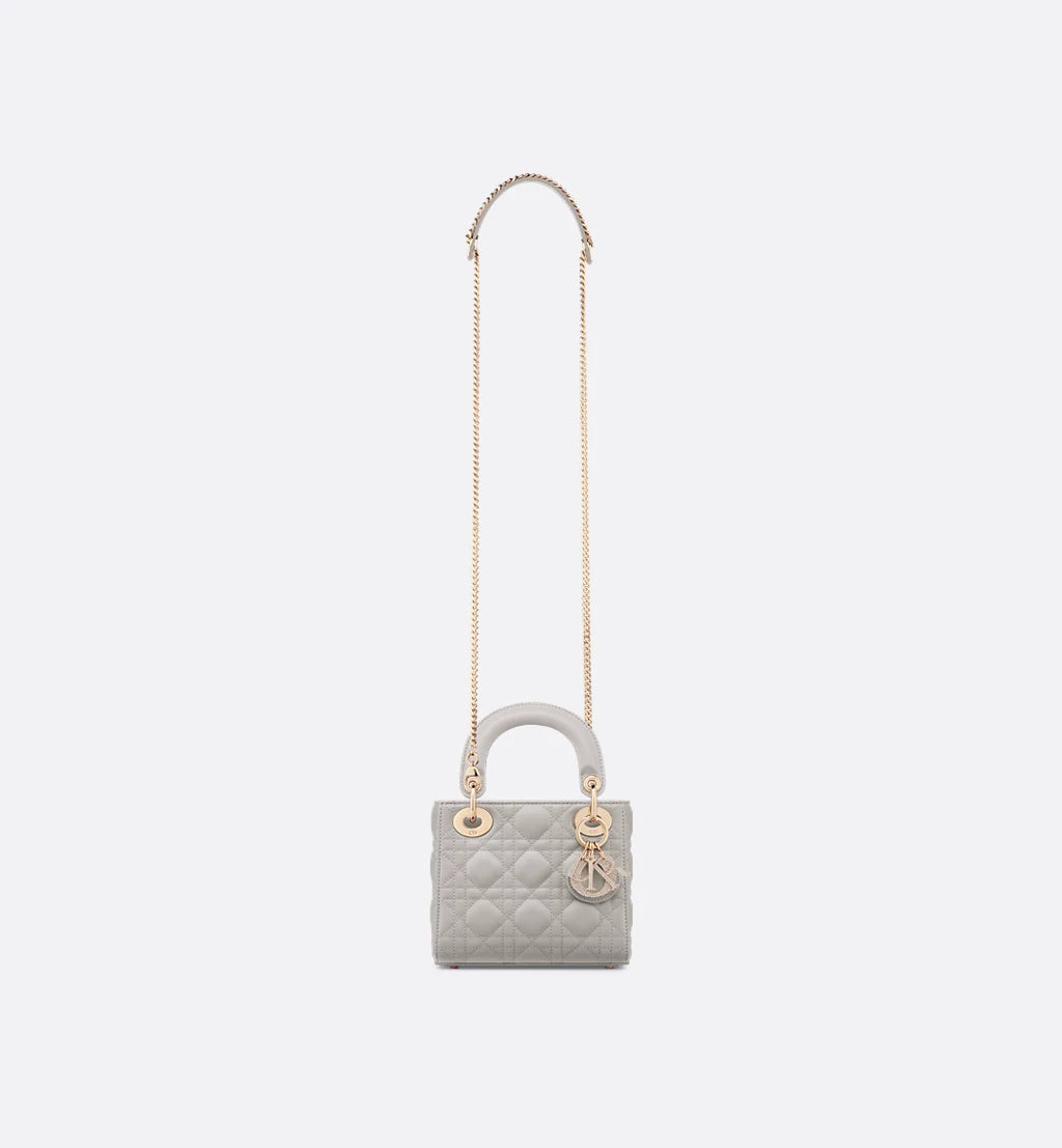 Dio Lady Dior Mini Light Grey Gold Charm Detaylı Premium Deri Kadın Çanta