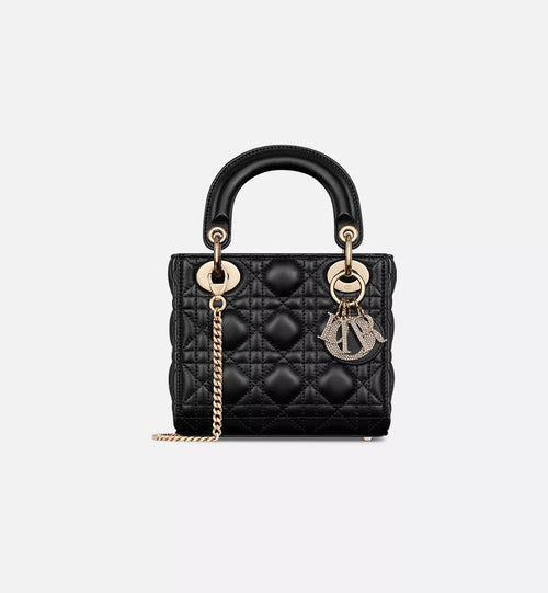 Dio Lady Dior Mini Black Gold Charm Detaylı Premium Deri Kadın Çanta