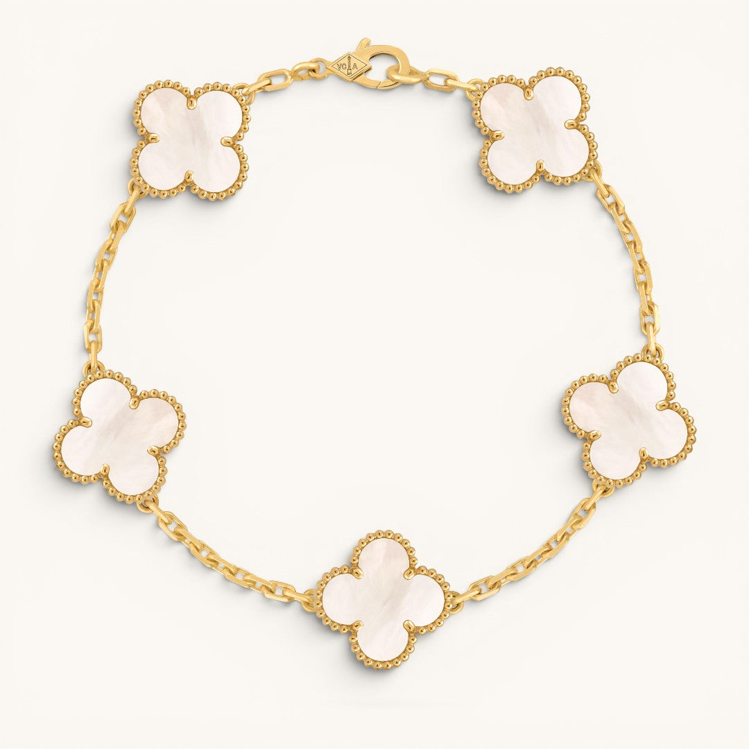 Vn Clee & Arpels Vintage Alhabra White Gold Yonca Bileklik