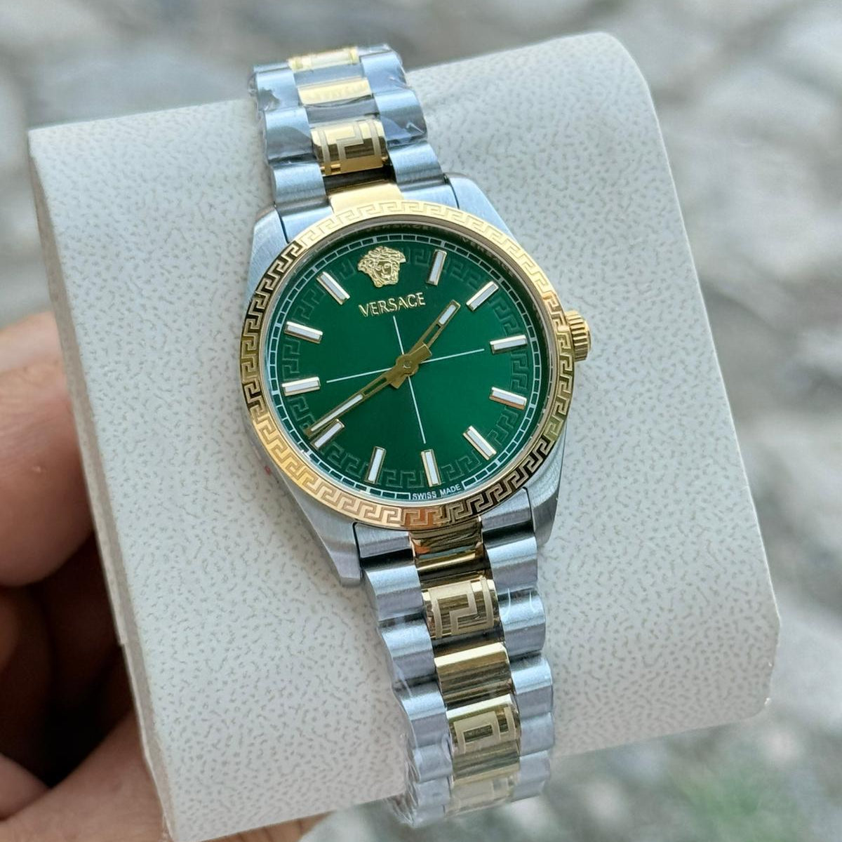 Versac Greca Yeşil Kadran Gold Silver Unisex Kol Saati