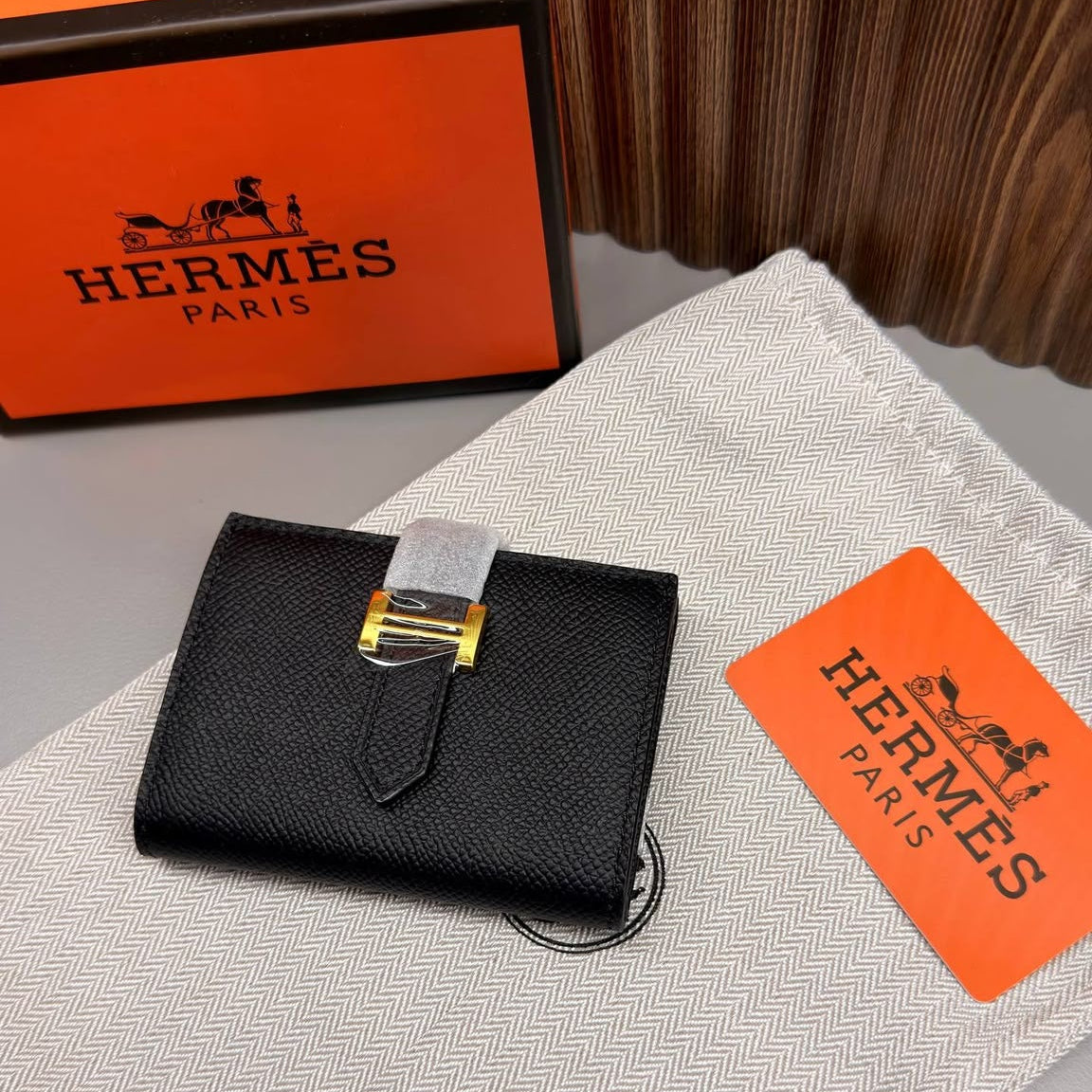 Hermès Bearn Compact Black Gold H Tokalı Premium Deri Kadın Cüzdan