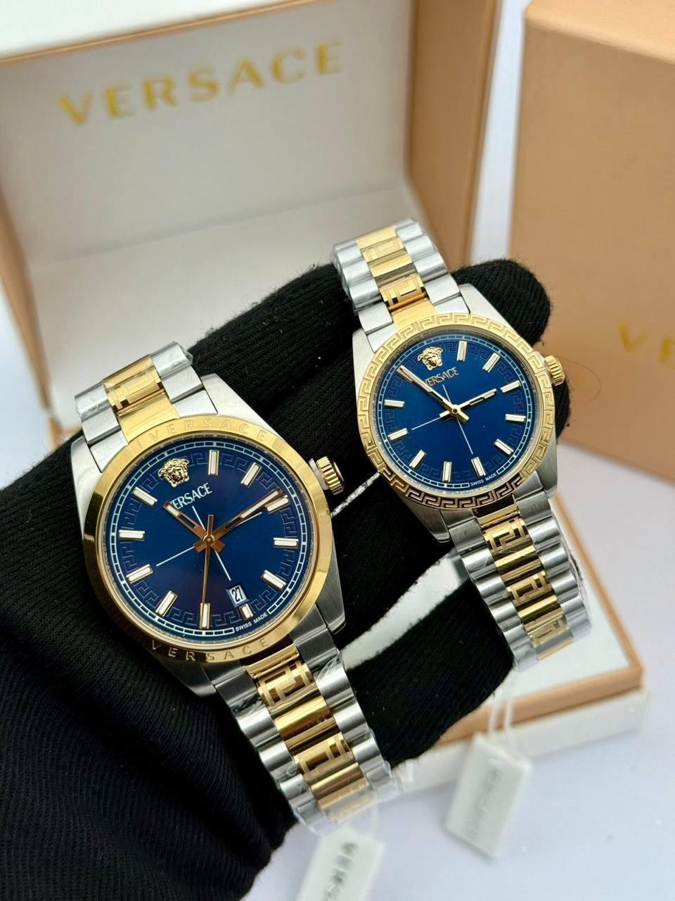Versac Greca Blue Dial Luxury Couple Watch Set – Bay & Bayan Çift Saat