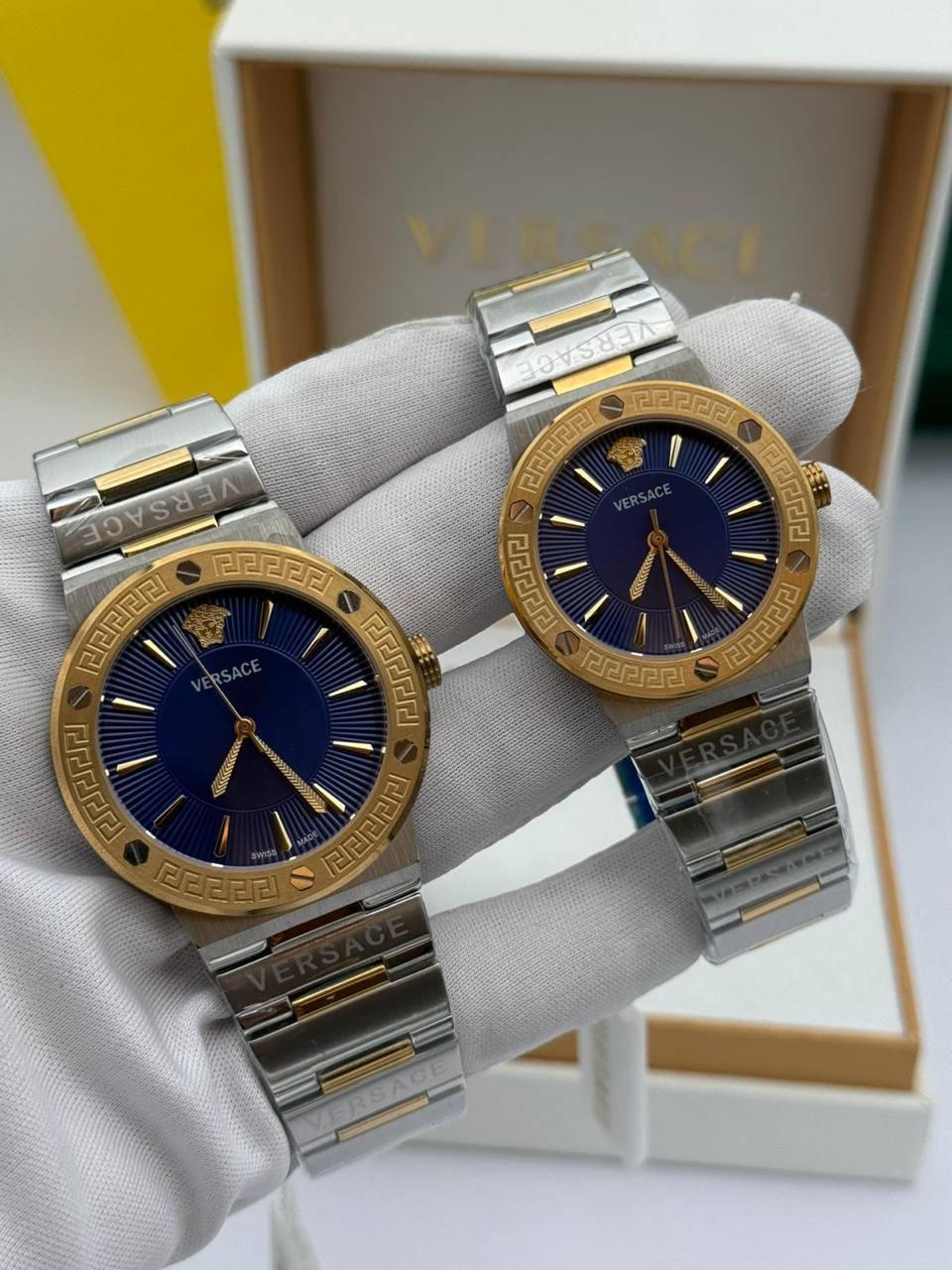 Versac Blue Gold Silver Bay & Bayan Çift Kol Saati