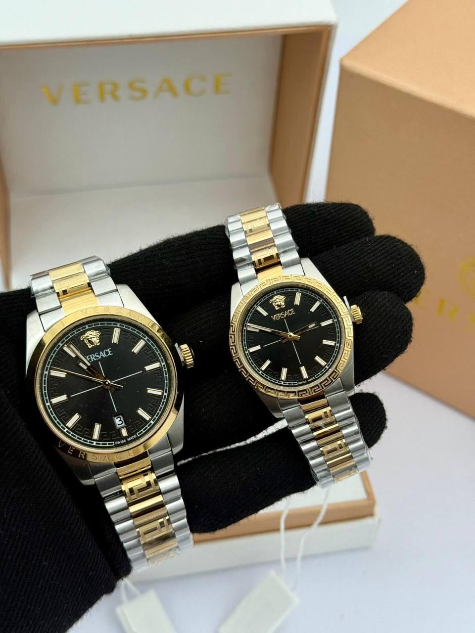 Versac Silver Gold Black Bay & Bayan Çift Kol Saati