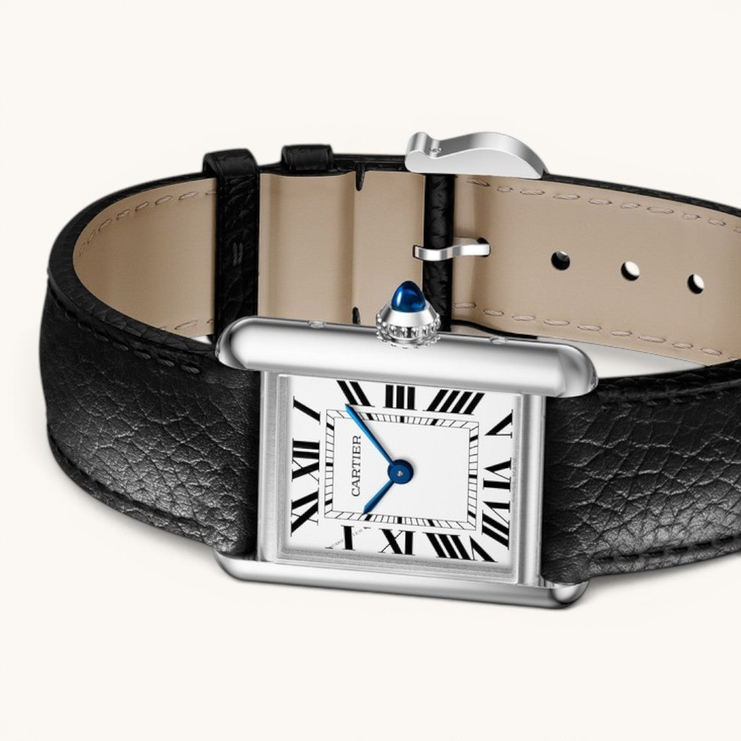 Cartie Tank Klasik Unisex Siyah Deri Kordon Dikdörtgen Kasa Analog Kol Saati