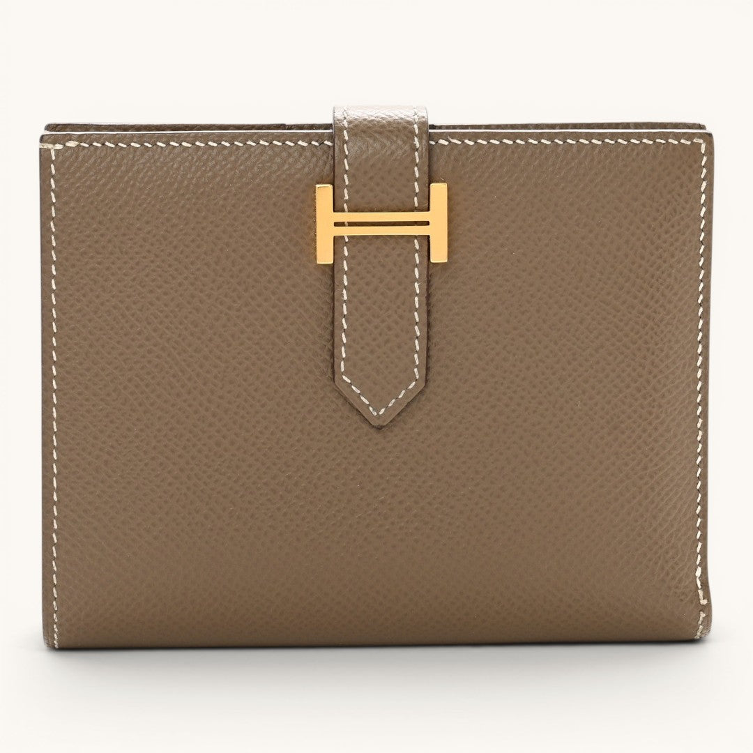 Hermè Bearn Compact Etoupe Gold H Tokalı Premium Deri Kadın Cüzdan