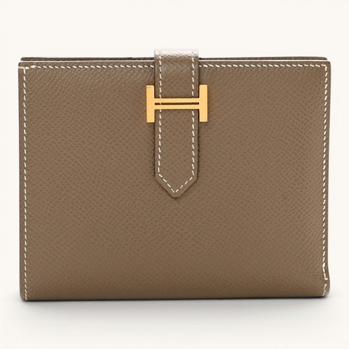 Hermè Bearn Compact Etoupe Gold H Tokalı Premium Deri Kadın Cüzdan