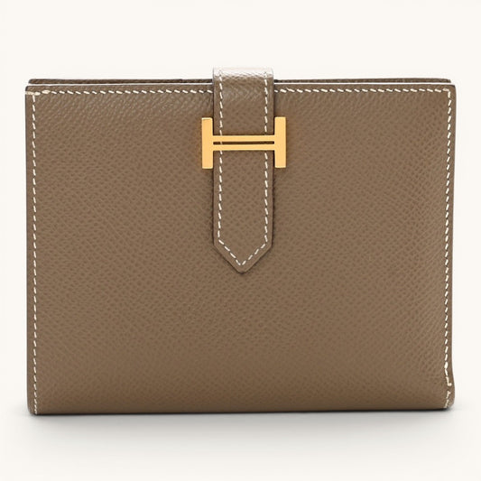 Hermè Bearn Compact Etoupe Gold H Tokalı Premium Deri Kadın Cüzdan