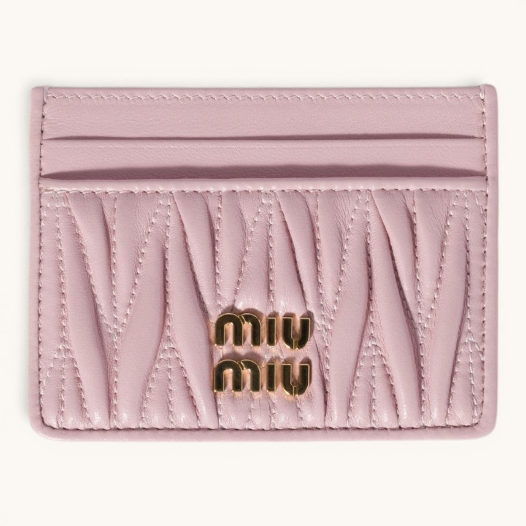 Mu Mu Matelassé Powder Pink Gold Logolu Premium Deri Kadın Kartlık