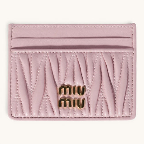 Mu Mu Matelassé Powder Pink Gold Logolu Premium Deri Kadın Kartlık