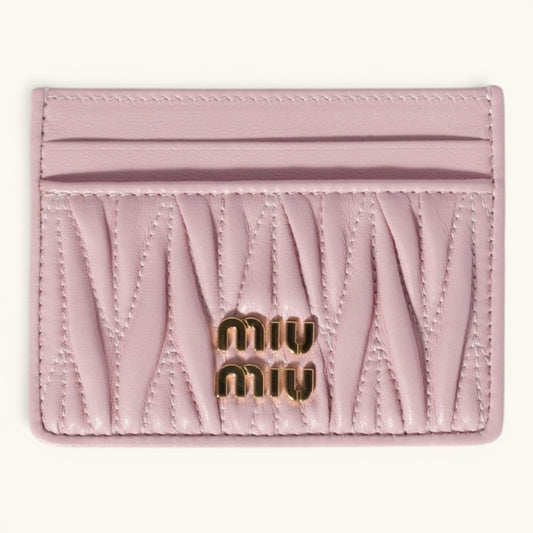 Mu Mu Matelassé Powder Pink Gold Logolu Premium Deri Kadın Kartlık