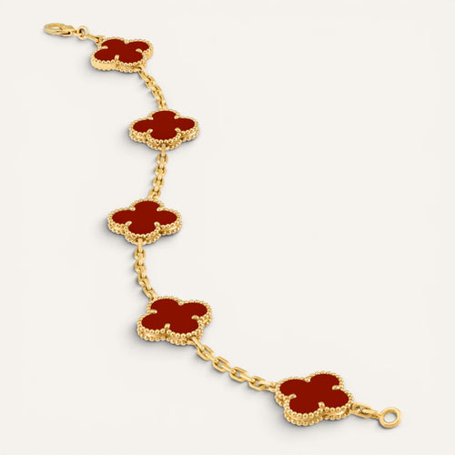 Vn Cle & Arpels Vintage Alhabra Red Gold Yonca Bileklik