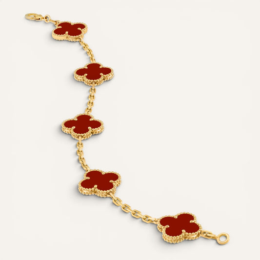 Vn Cle & Arpels Vintage Alhabra Red Gold Yonca Bileklik